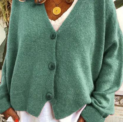 Olivia - Women's Oversized Knitted Cardigan with V Neck and Button Front