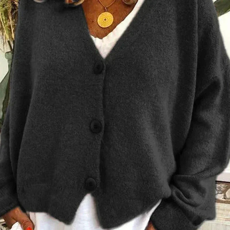 Olivia - Women's Oversized Knitted Cardigan with V Neck and Button Front