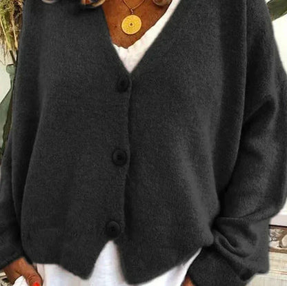 Olivia - Women's Oversized Knitted Cardigan with V Neck and Button Front