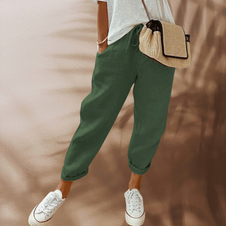 Daisy - Casual Women's Linen Trousers with Drawstring Waist and Rolled Cuffs