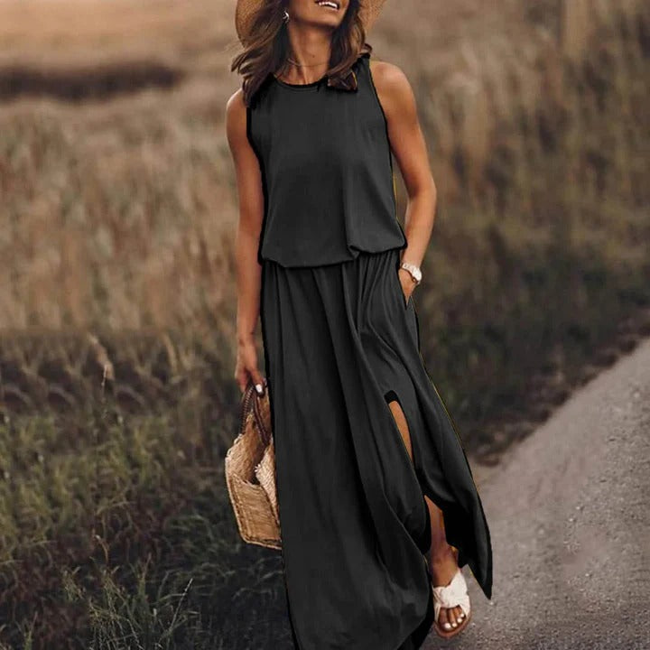 Daisy - Casual Women's Wedding Guest Maxi Dress with Sleeveless Cut and Side Split
