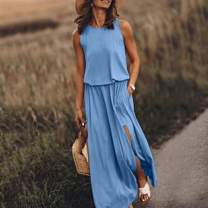 Daisy - Casual Women's Wedding Guest Maxi Dress with Sleeveless Cut and Side Split