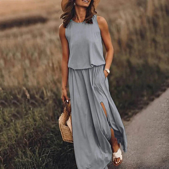 Daisy - Casual Women's Wedding Guest Maxi Dress with Sleeveless Cut and Side Split