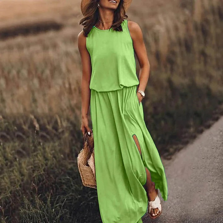 Daisy - Casual Women's Wedding Guest Maxi Dress with Sleeveless Cut and Side Split