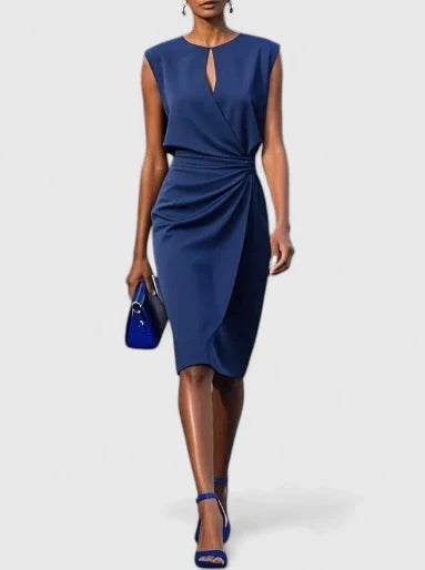Daisy - Chic Women's Wedding Guest Dress with Keyhole Neckline and Ruched Wrap Skirt