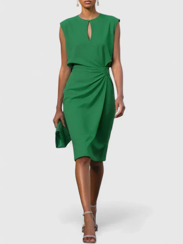 Daisy - Chic Women's Wedding Guest Dress with Keyhole Neckline and Ruched Wrap Skirt