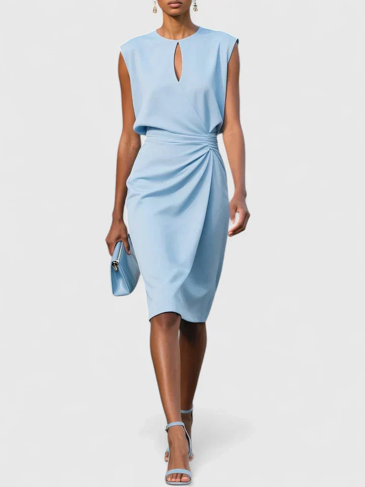 Daisy - Chic Women's Wedding Guest Dress with Keyhole Neckline and Ruched Wrap Skirt