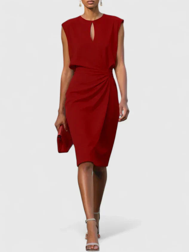 Daisy - Chic Women's Wedding Guest Dress with Keyhole Neckline and Ruched Wrap Skirt