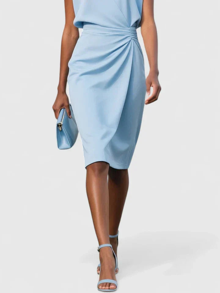Daisy - Chic Women's Wedding Guest Dress with Keyhole Neckline and Ruched Wrap Skirt