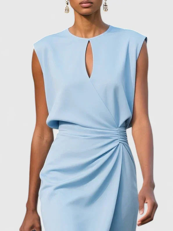 Daisy - Chic Women's Wedding Guest Dress with Keyhole Neckline and Ruched Wrap Skirt