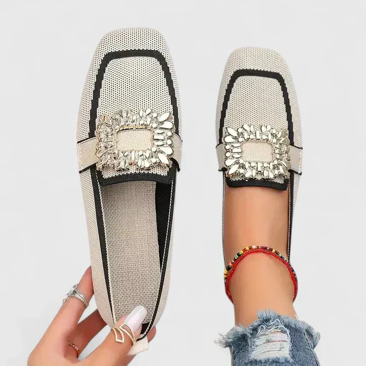 Daisy - Elegant Women's Comfort Loafers with Crystal Buckle Detail
