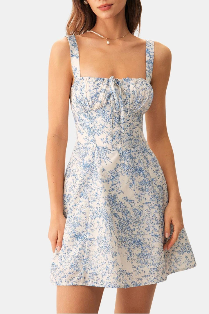 Daisy - Flowy Women's Summer Dress with Square Neck and Tie Bust Detail
