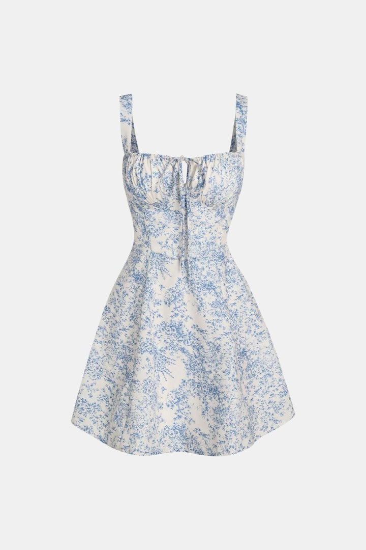 Daisy - Flowy Women's Summer Dress with Square Neck and Tie Bust Detail