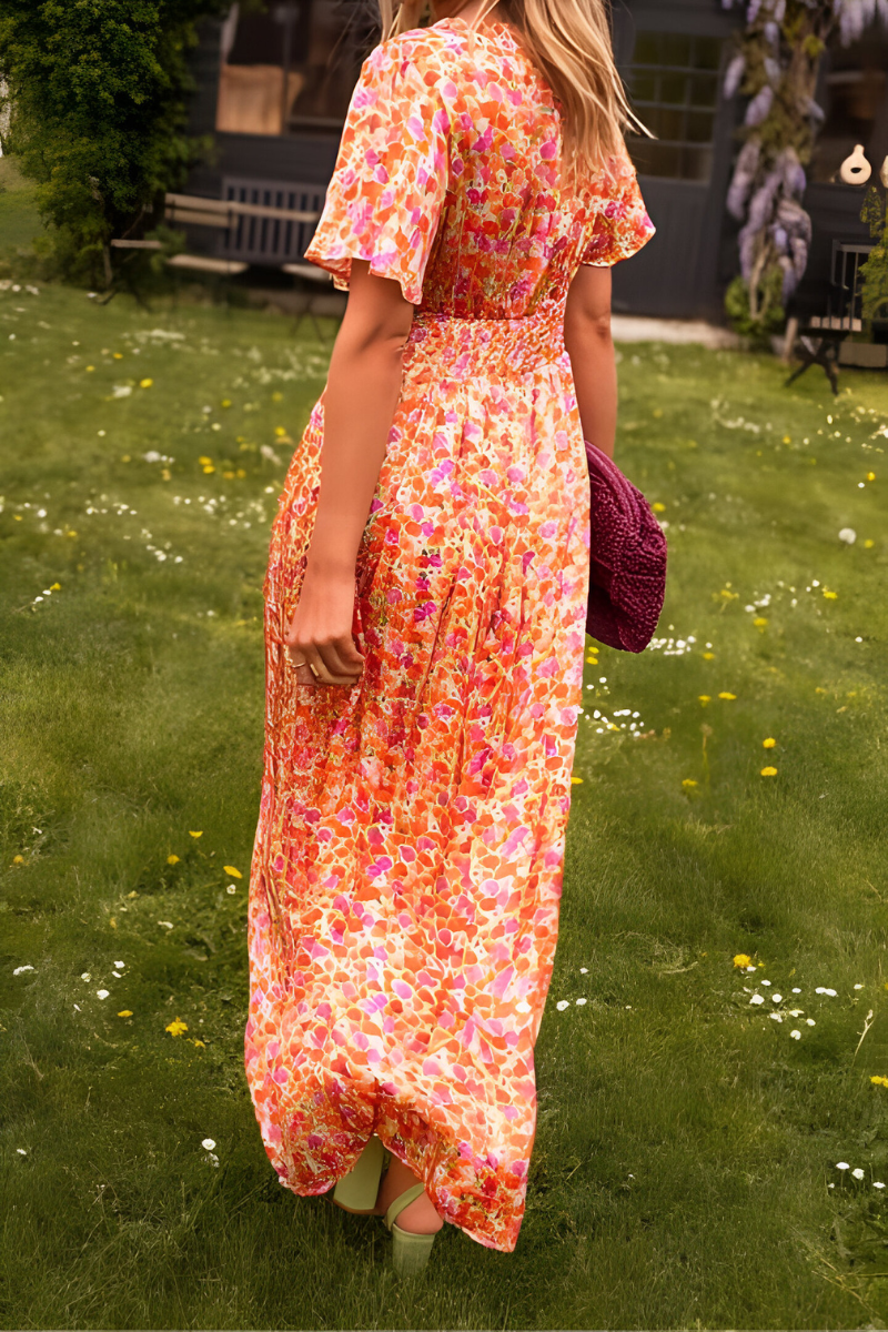 Daisy - Flowy Women's Summer Maxi Dress with V Neck and Ruched Waist