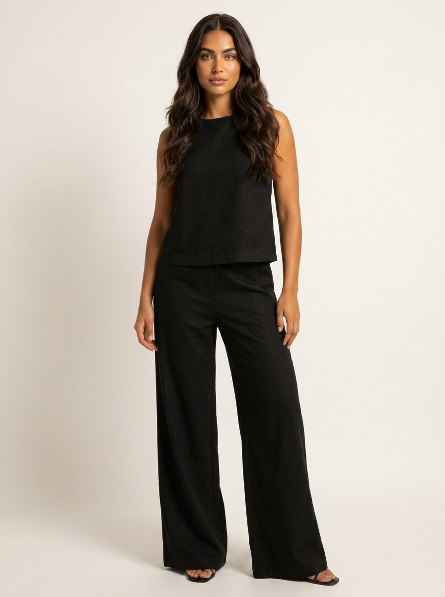 Daisy - Smart Women's Linen Set with Sleeveless Top and Wide Leg Trousers