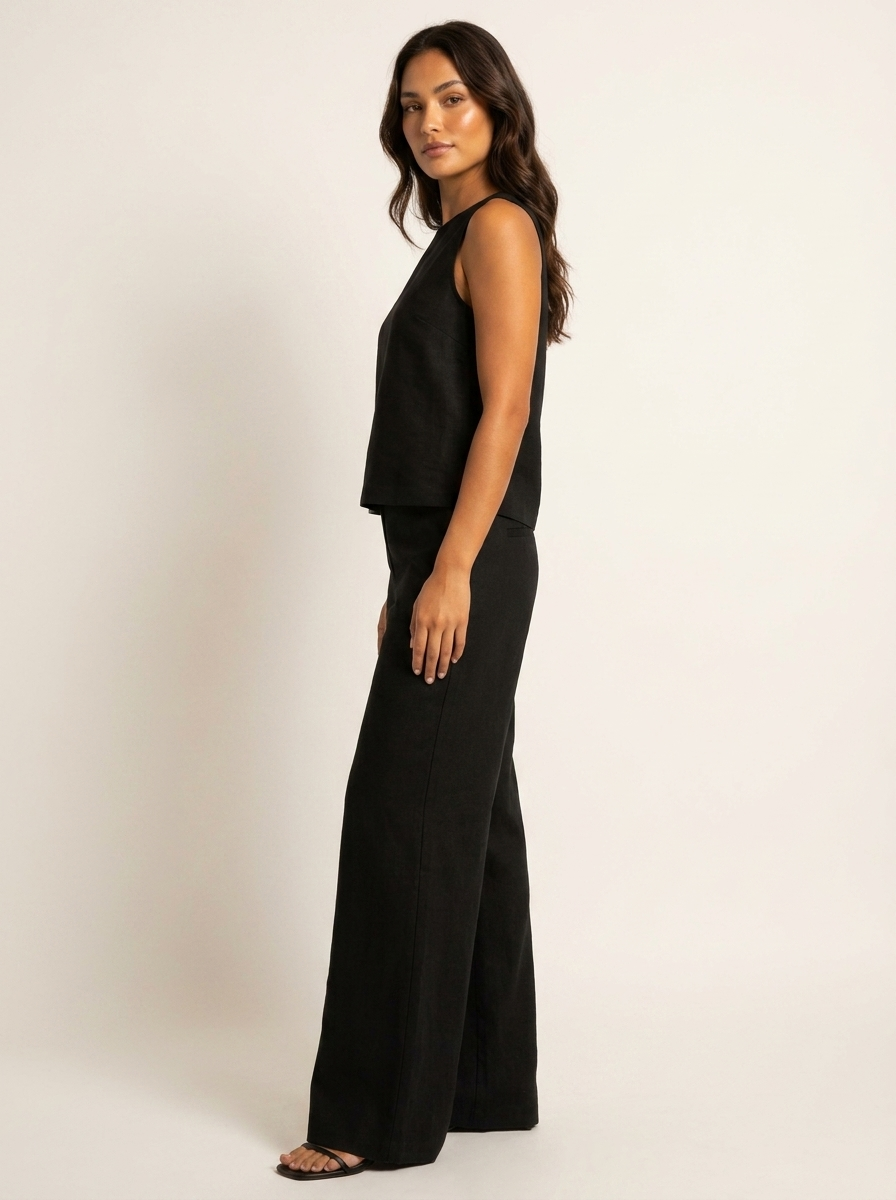 Daisy - Smart Women's Linen Set with Sleeveless Top and Wide Leg Trousers