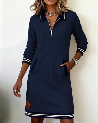 Harriet - Women's knitted midi jumper dress with quarter zip collar