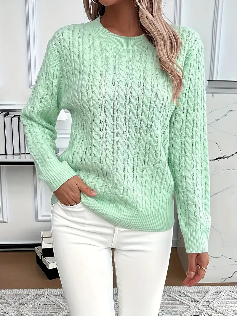 Daisy - Women’s classic cable knit jumper with round neck and ribbed hem