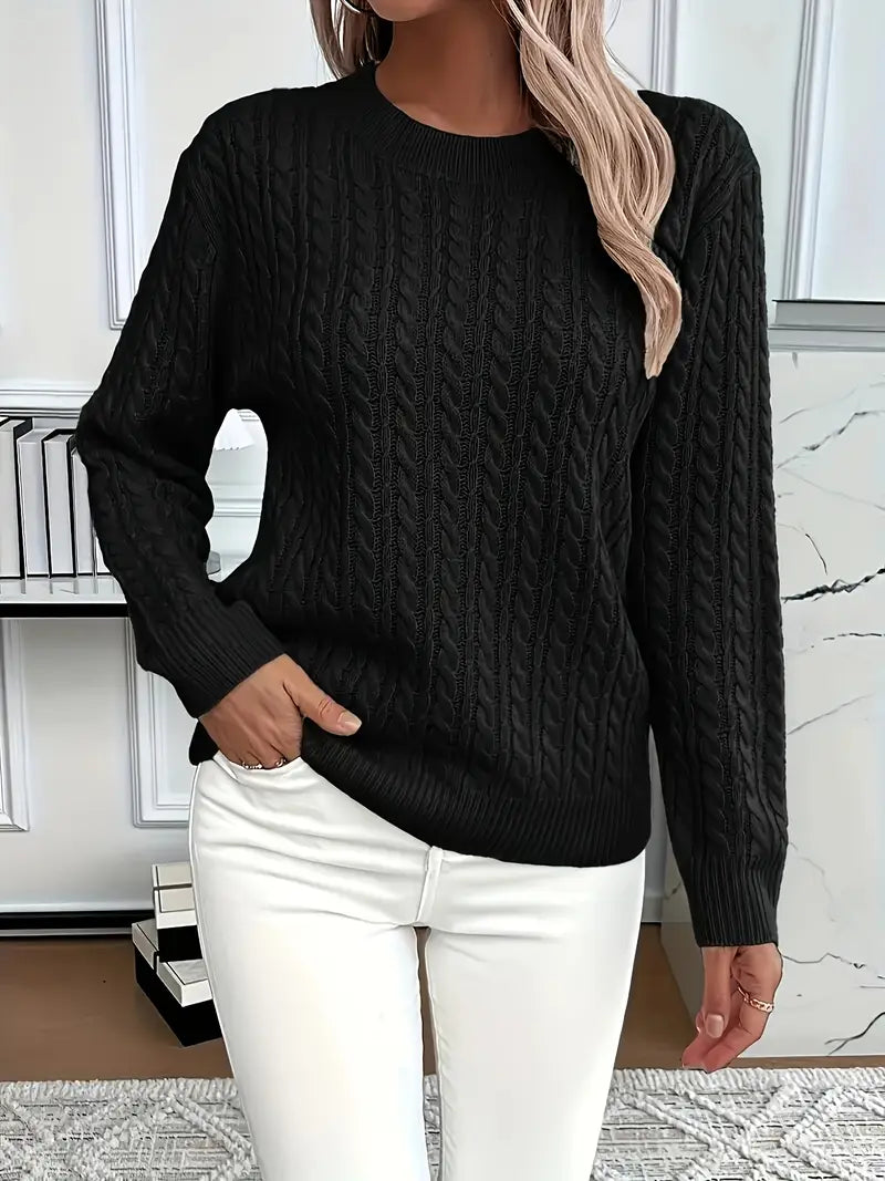Daisy - Women’s classic cable knit jumper with round neck and ribbed hem