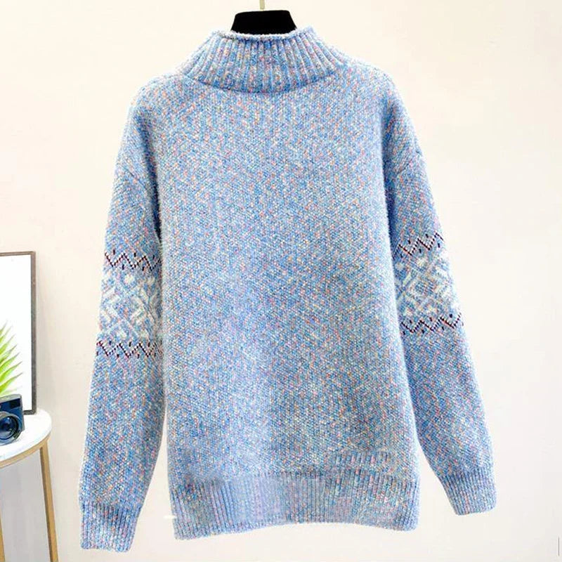 Daisy - Women's oversized knitted fair isle jumper with high neck
