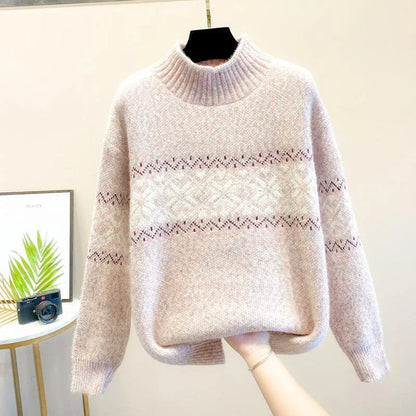Daisy - Women's oversized knitted fair isle jumper with high neck