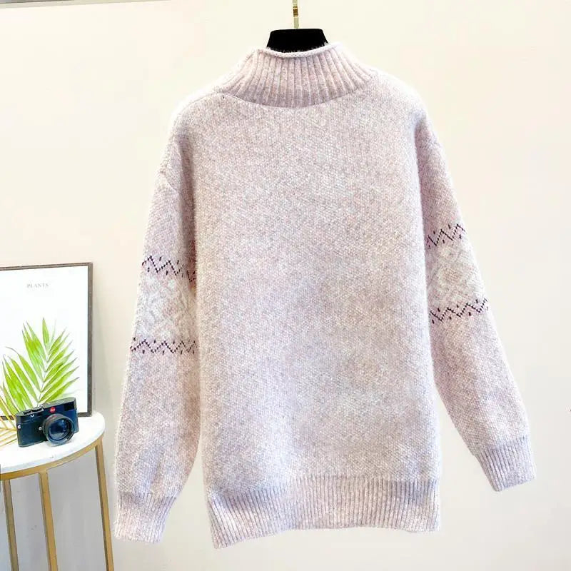 Daisy - Women's oversized knitted fair isle jumper with high neck