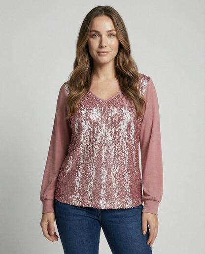 Daisy - Women’s sparkly glitter blouse with sequin front and long sleeve
