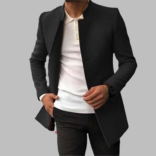 Edward - Men's long slim business winter coat with stand collar