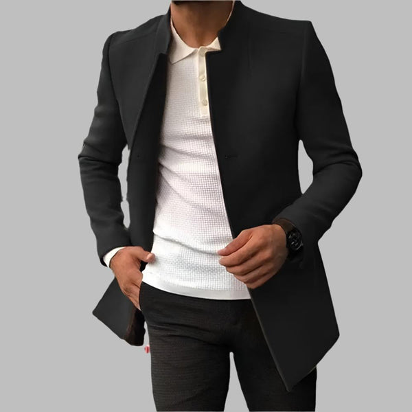Edward - Men's long slim business winter coat with stand collar