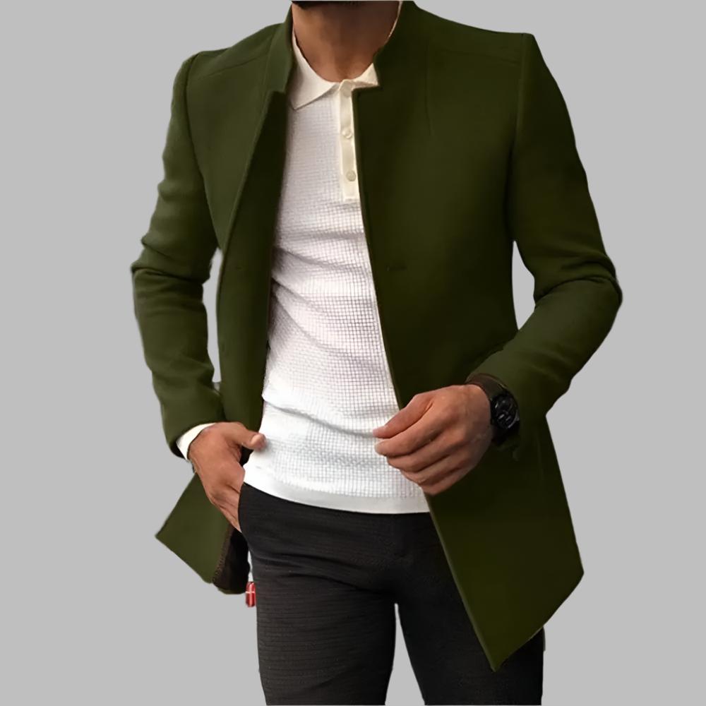 Edward - Men's long slim business winter coat with stand collar