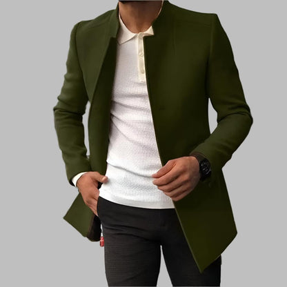 Edward - Men's long slim business winter coat with stand collar