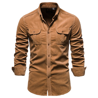 Edward - Men's slim fit casual shirt with long sleeve and flap pockets