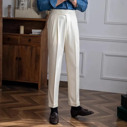 Edward - Men's smart casual pleated trousers with high waist and turn up hem