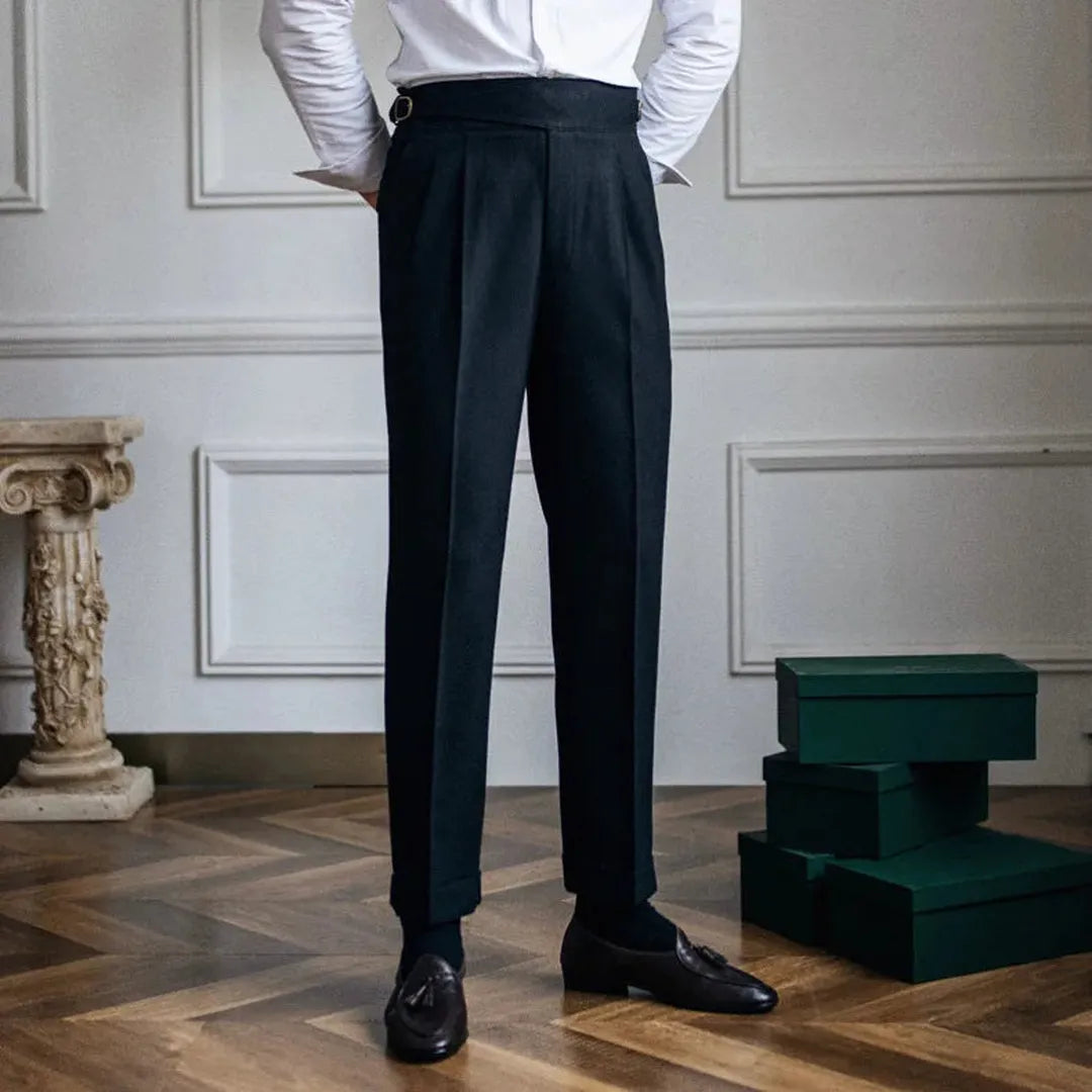 Edward - Men's smart casual pleated trousers with high waist and turn up hem