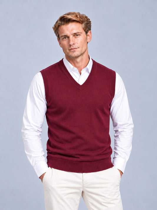Edward - Men’s smart knitted sweater vest with v neck and ribbed hem