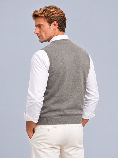 Edward - Men’s smart knitted sweater vest with v neck and ribbed hem