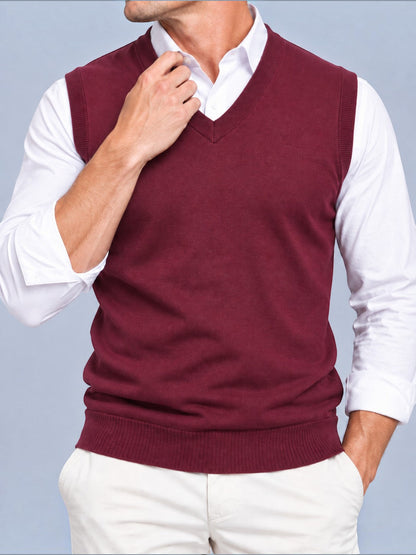 Edward - Men’s smart knitted sweater vest with v neck and ribbed hem
