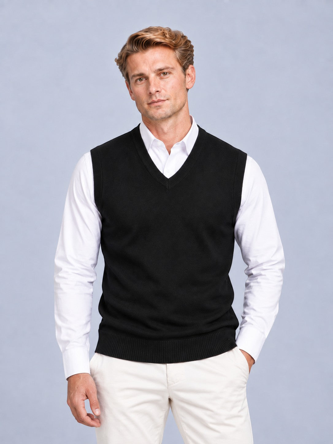 Edward - Men’s smart knitted sweater vest with v neck and ribbed hem