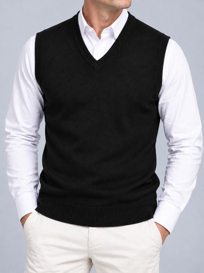 Edward - Men’s smart knitted sweater vest with v neck and ribbed hem