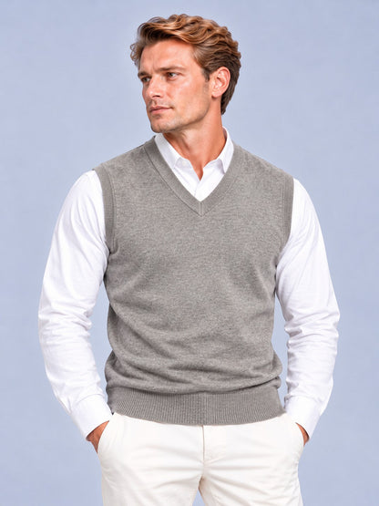 Edward - Men’s smart knitted sweater vest with v neck and ribbed hem