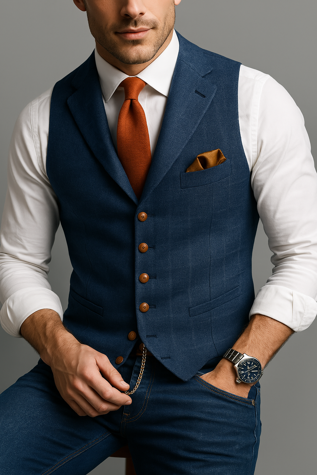 Edward - Men’s smart waistcoat with v neck and single breasted front