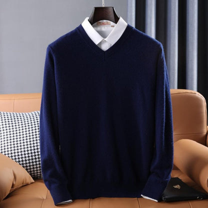 Edward - Men's knitted v neck jumper with long sleeves for smart casual wear