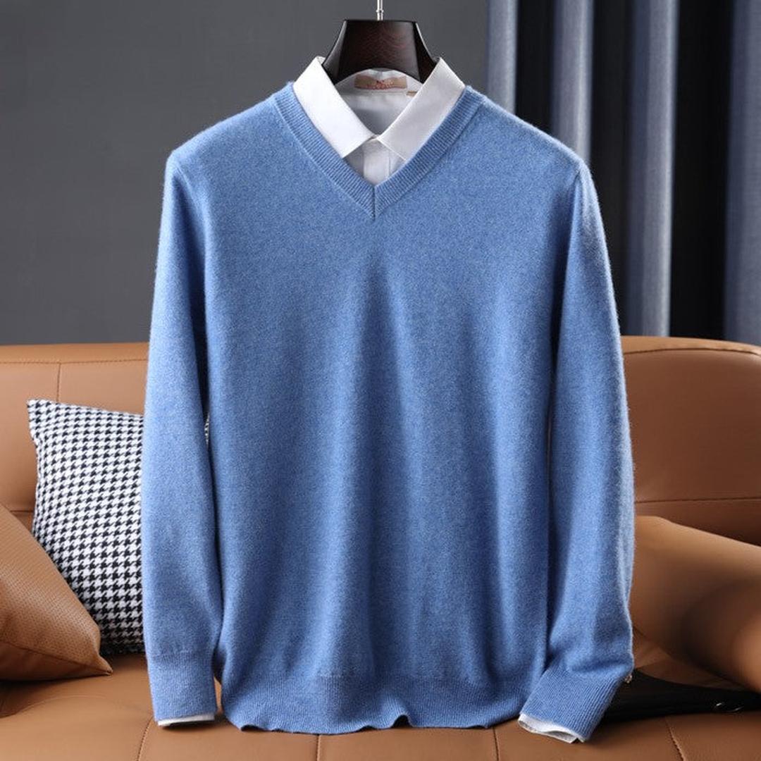 Edward - Men's knitted v neck jumper with long sleeves for smart casual wear