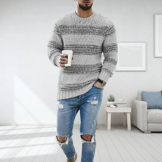 Elijah - Men's Oversized Knitted Jumper with Round Neck and Textured Stripes
