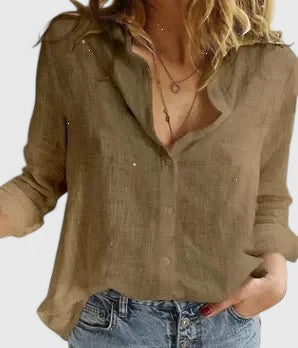 Ella - Casual Women's Linen Blouse with Scalloped Collar and Button Front