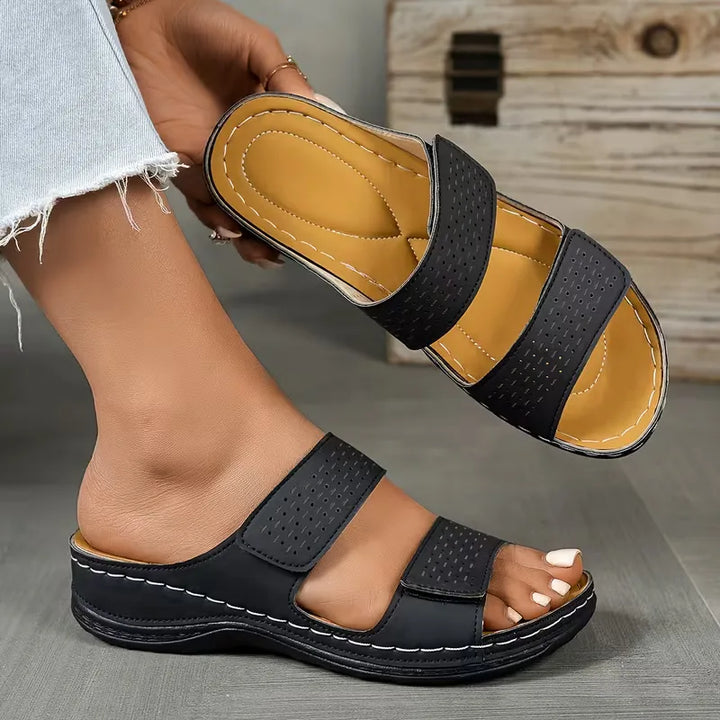 Ella - Casual Women's Orthopedic Sandals with Double Strap and Cushioned Wedge Sole