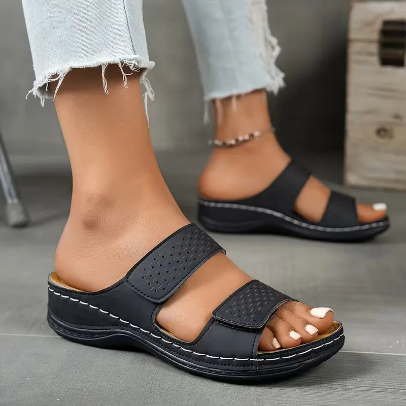 Ella - Casual Women's Orthopedic Sandals with Double Strap and Cushioned Wedge Sole