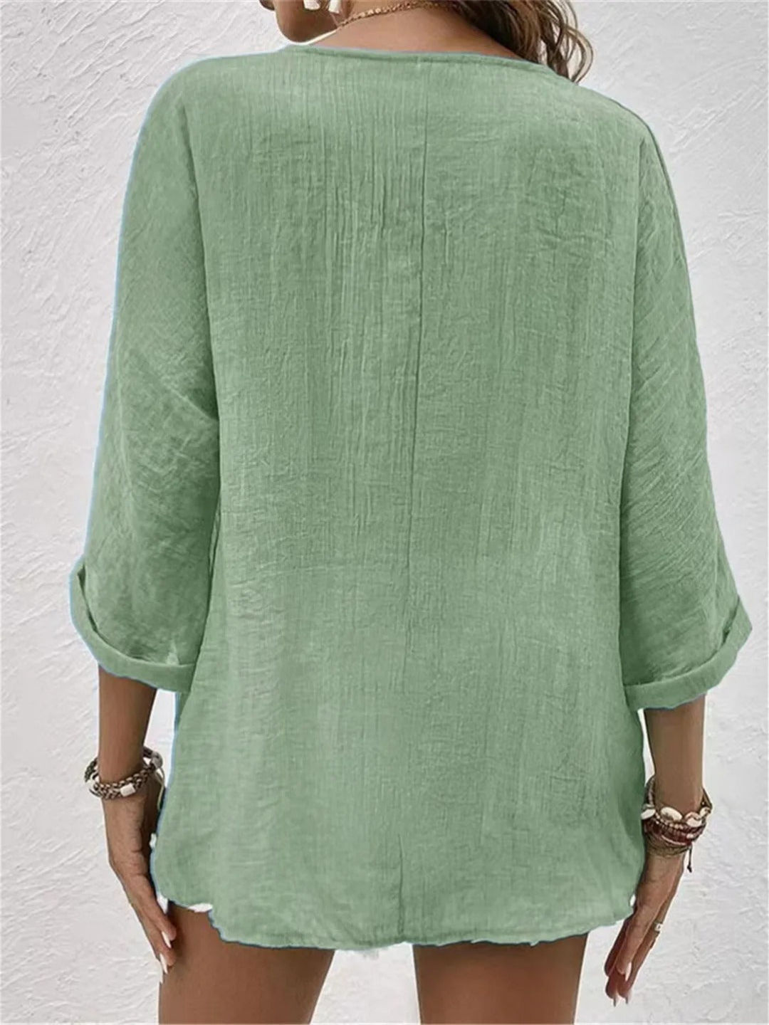 Ella - Relaxed Women's Linen Top with V-Neck and Button Front
