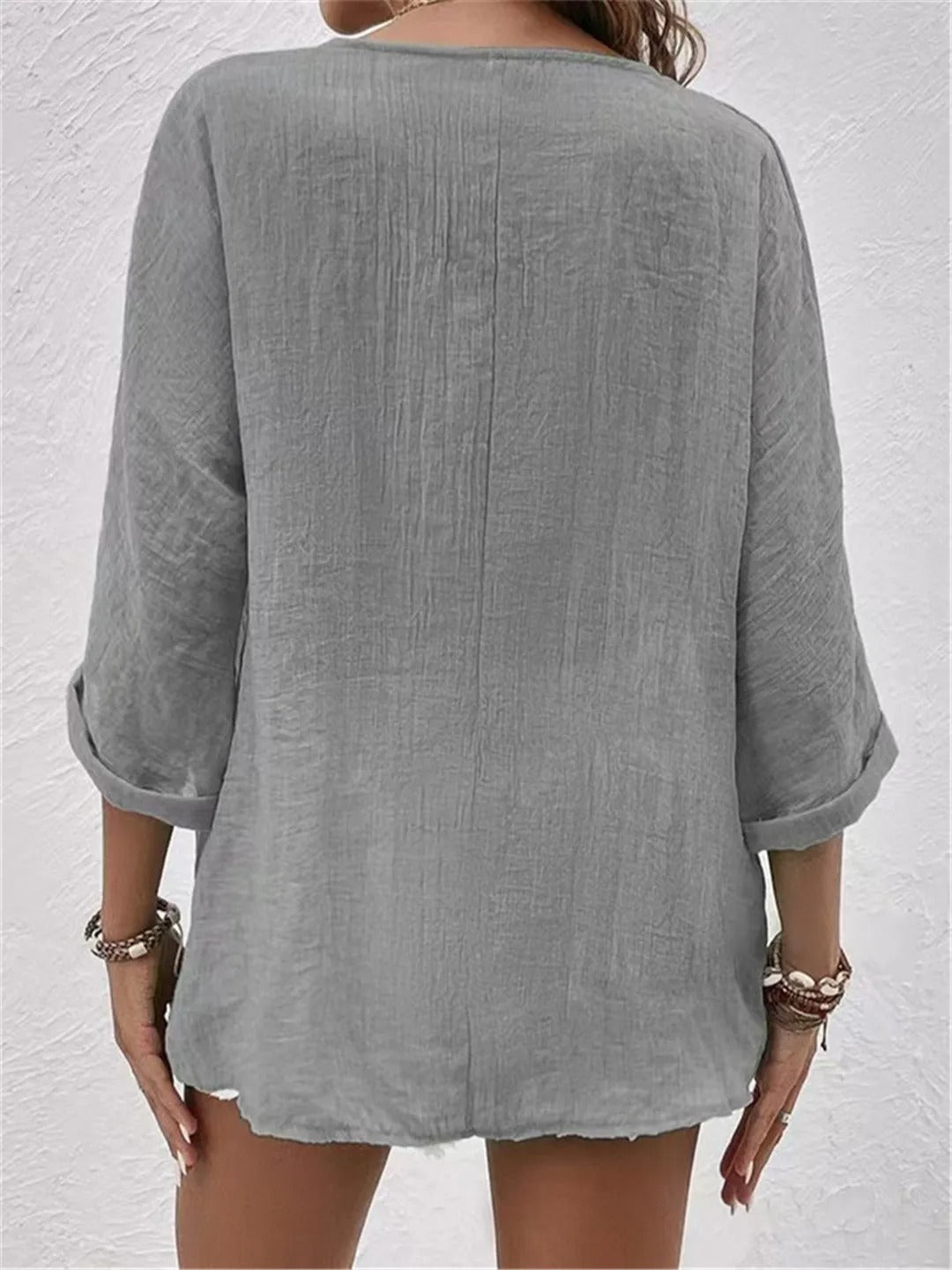 Ella - Relaxed Women's Linen Top with V-Neck and Button Front
