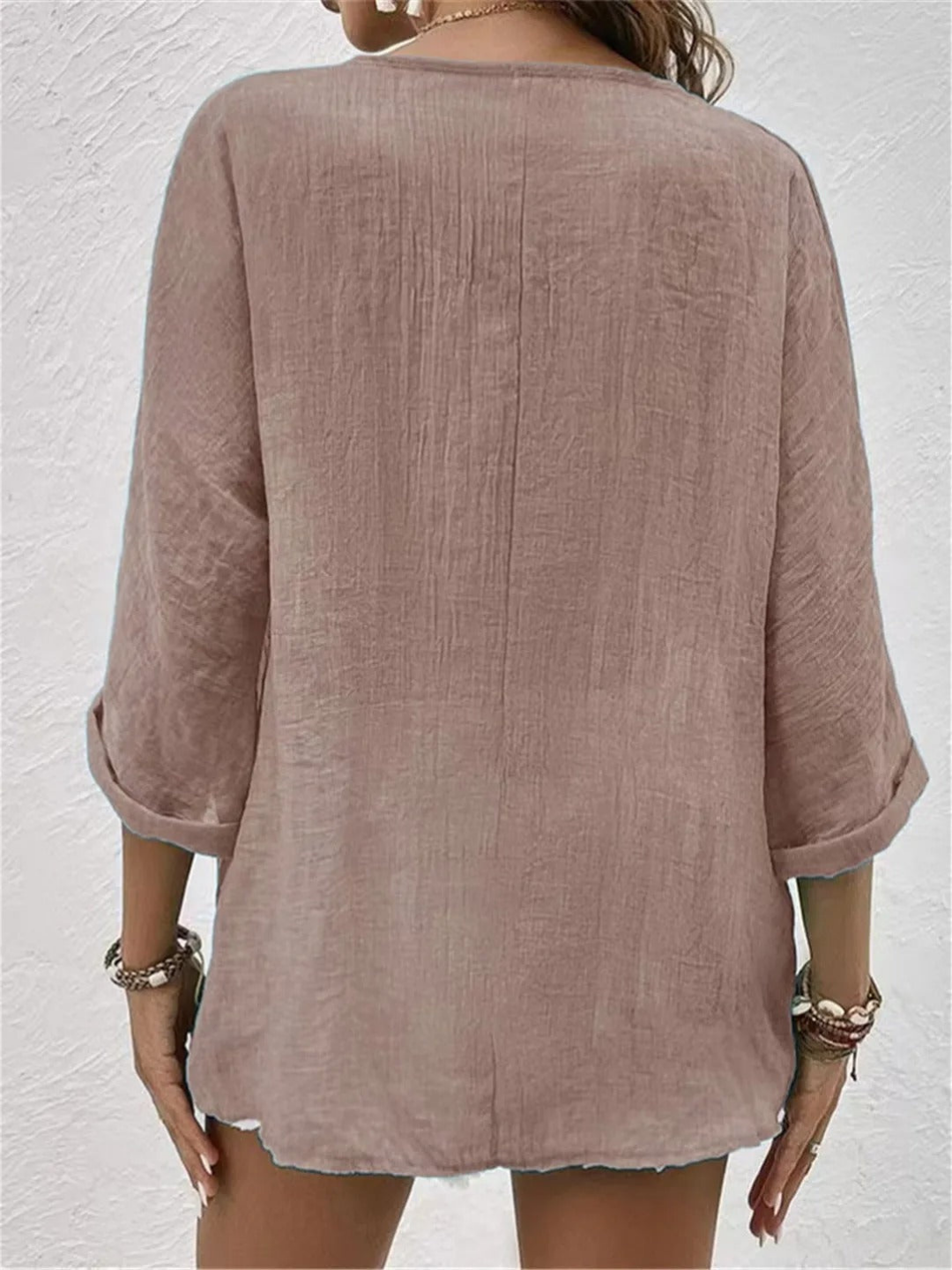 Ella - Relaxed Women's Linen Top with V-Neck and Button Front